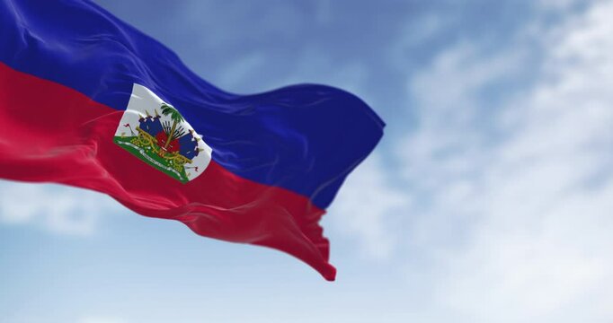 Haiti national flag waving in the wind on a clear day