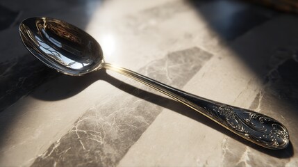 Macro Image of a Shiny Spoon Reflecting Colorful Background Bokeh