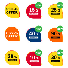 Set of Sale discount label icon, price offer symbol design, web sticker vector illustration .