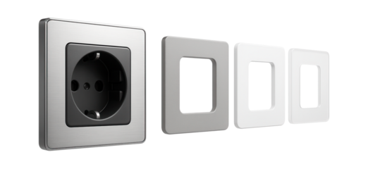 A modular power outlet system with interchangeable faceplates, offering flexibility in a personalized home environment.