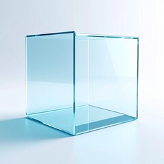 Transparent Glass Cube on Light Blue Background