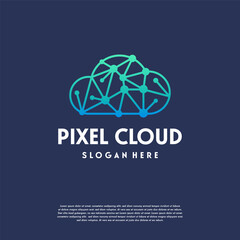 Fototapeta premium Pixel Cloud logo designs concept vector, Cloud Tech logo template, Technology logo symbol icon template