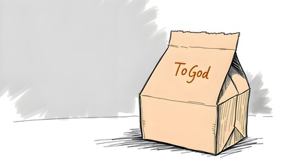 A hand-drawn sketch of a brown kraft paper to-go food packaging mockup set in intense jet black, featuring pure black, deep shadows, rough lines, textured pencil strokes, and a white background 