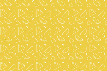 Seamless summer pattern with outlined watermelon slices on a bright yellow background. Fresh and minimal fruit design, perfect for packaging, textile, wallpaper, and digital use. Watermelon day