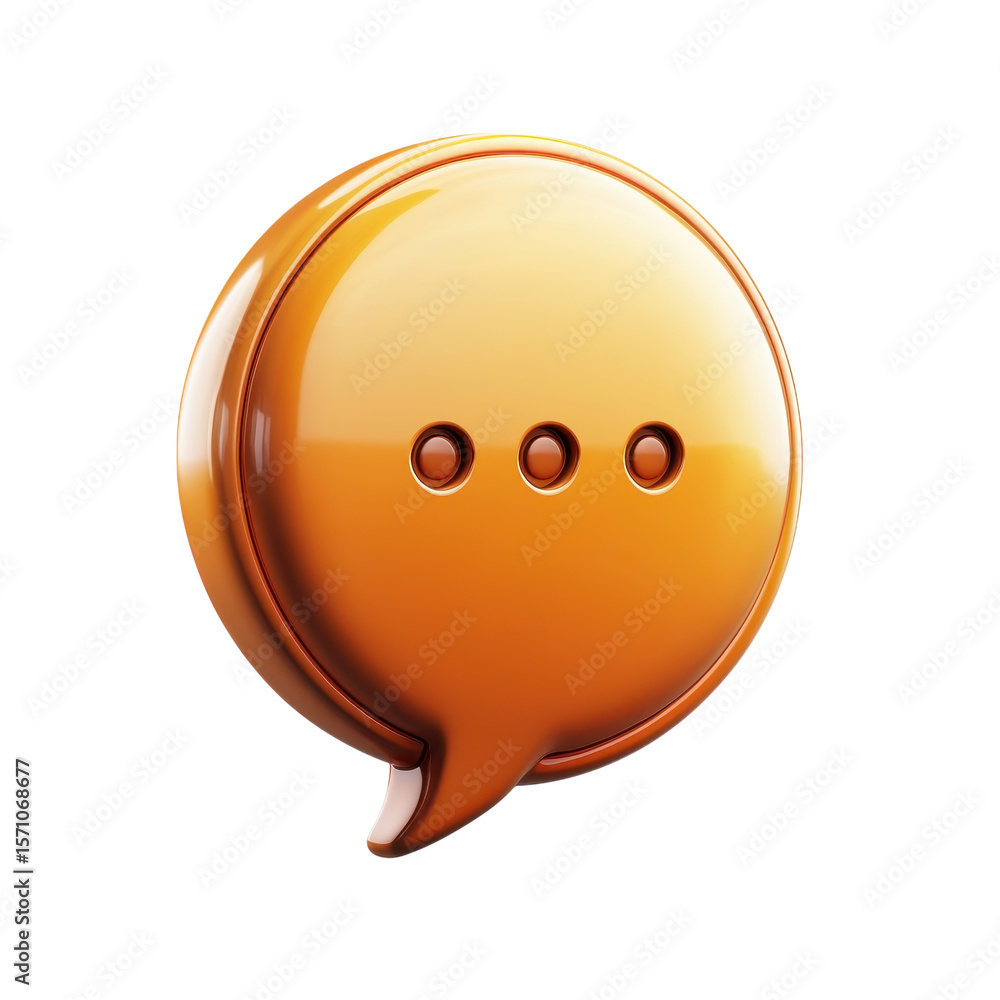 Poster orange speech bubble icon with ellipsis punctuation waiting message on transparent background
