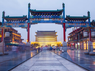 Qianmen Street, Beijing, China. Night view of Qianmen Street。
