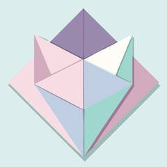 Abstract geometric composition featuring layered origami style shapes using a variety of soft pastel palettes and creative design elements.