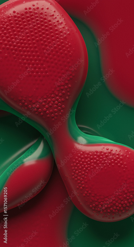 Poster abstract image of red textured shapes on green background, showcasing a modern and dynamic design, i