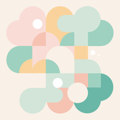 Geometric abstract composition of pastel colors and shapes designed with a modern artistic style for decorative purposes.