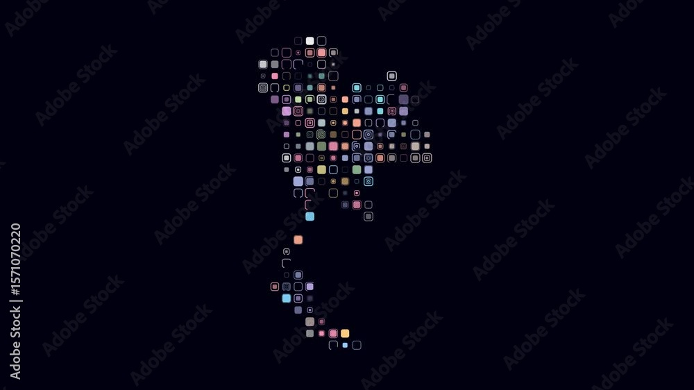 Poster thailand dotted animation. shape of the country build of pulsating colored dots. large size rounded 