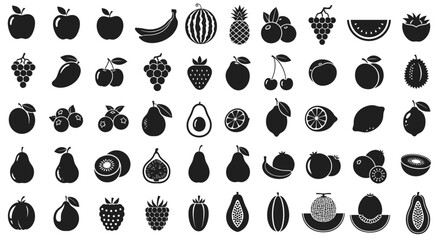 Diverse Fruits and Healthy Produce Solid Icon Set