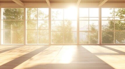 Obraz premium Sunlight Streaming Through Large Windows in a Modern Room