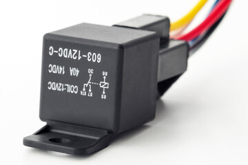 Car electromagnetic relay switch. Car automotive sensor, isolated on white background
