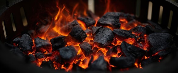 The glowing charcoal embers create a captivating barbecue ambiance during summer cooking.