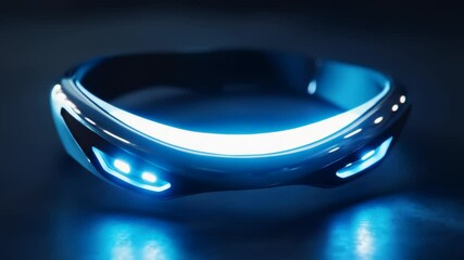 Futuristic Glowing Blue Smart Wearable Device Display