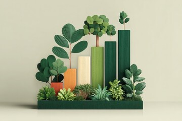Fototapeta premium Abstract Green Growth Chart with Plants and Trees in Various Sizes