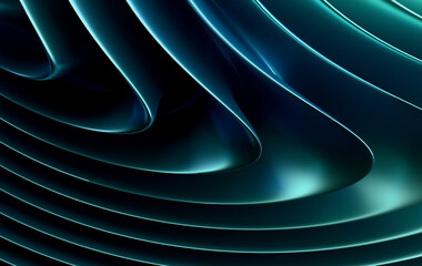 Futuristic Turquoise Wave Patterns with Bright Electric Blue Streaks on Black Technology Backdrop