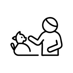 Obraz premium A simple and adorable illustration depicting a person and cat interacting. The bond between them, emphasizing companionship. 