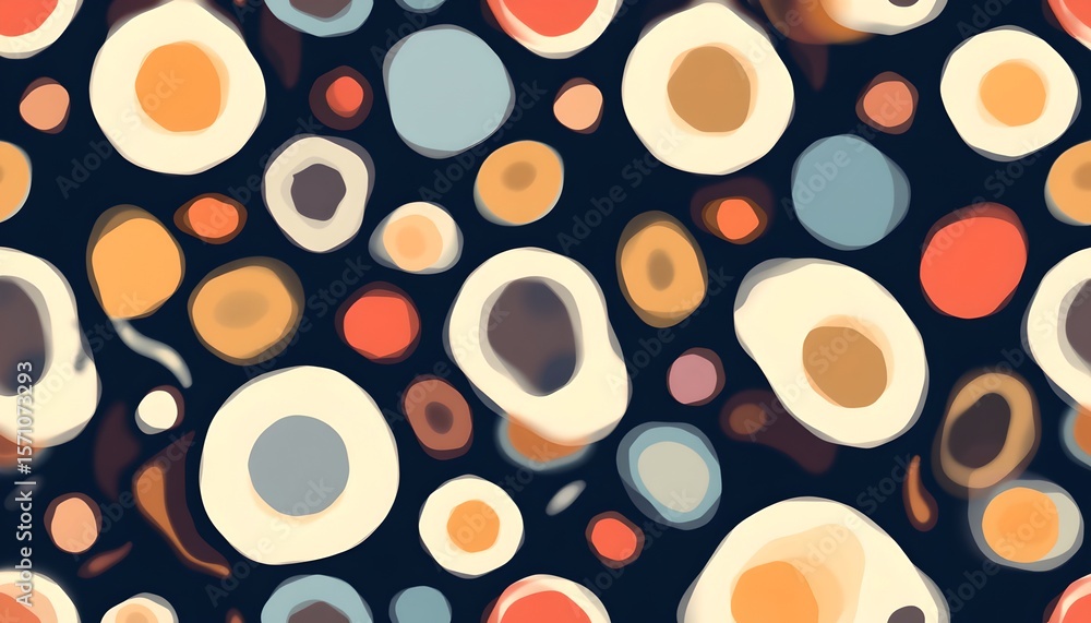 Poster abstract circles of various colors and sizes, evoking a sense of randomness and playfulness. the sha