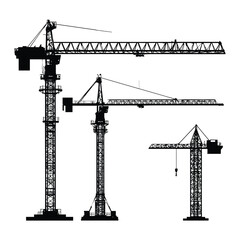 Silhouette of Two Tower Cranes in Operation