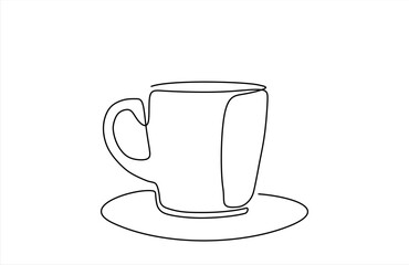 Continuous one line drawing of cup of tea or coffee. Hand drawn one line vector. Editable stroke