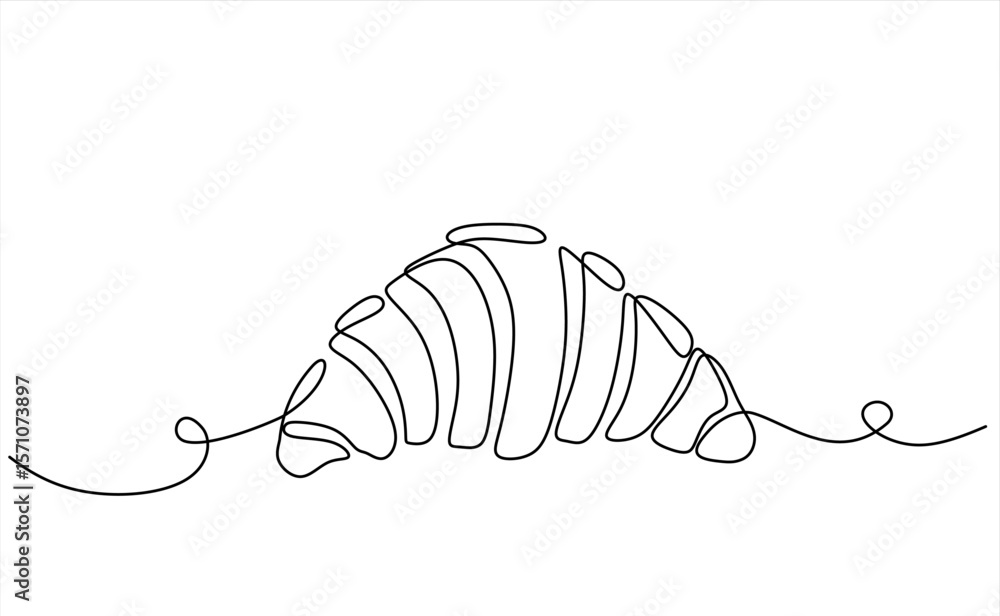 Poster croissant in continuous line art drawing style. black line sketch on white background. hand drawn on