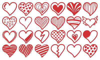 collection of many different hand drawn heart shapes and patterns