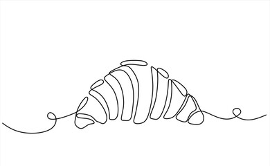 Croissant in continuous line art drawing style. Black line sketch on white background. Hand drawn one line vector. Editable stroke