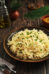 A bowl with traditional German Sauerkraut