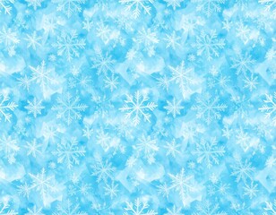 Watercolor Blue Winter Background with Snowflakes