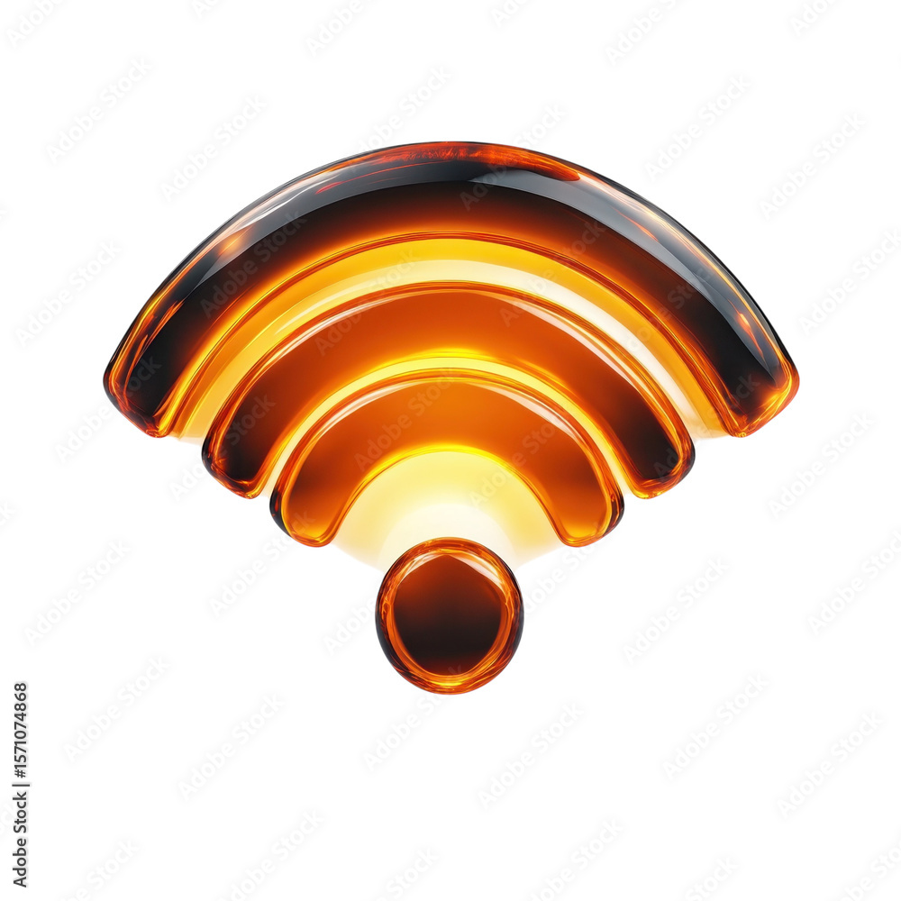 Poster gleaming amber wifi symbol wireless connection internet connectivity on transparent background