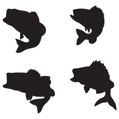 Set of bass fish vector silhouette illustrations