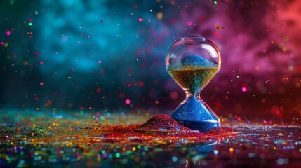 Hourglass, colorful countdown, time limit, time concept and importance of spending time.