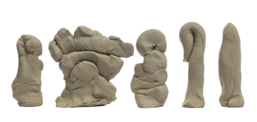 Set grey sculpturing, modelling clay isolated on white background	