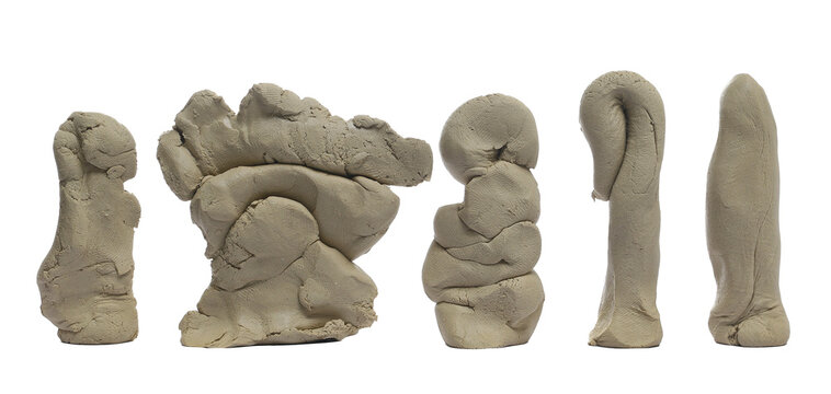 Set grey sculpturing, modelling clay isolated on white background	 - Powered by Adobe
