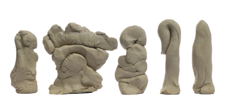 Set grey sculpturing, modelling clay isolated on white background	