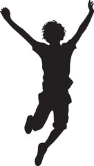Boy Jumping with Joy Silhouette Vector Illustration on Transparent Background
