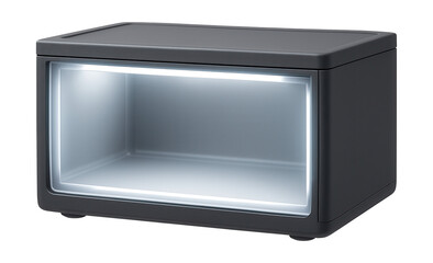 A shoe box with a built-in LED light for selecting shoes in dark closets or rooms.