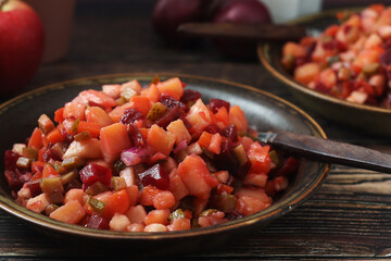 A bowl with traditional Rosolli salad, Finnish cuisine
