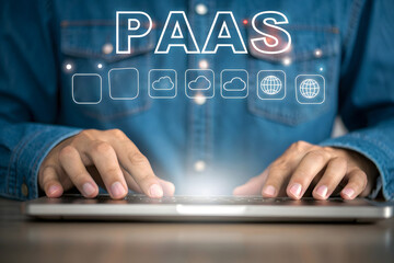 Cloud computing and paas technology concept represented with icons on a laptop