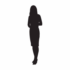 Businesswoman Standing Silhouette – Isolated Vector on White Background