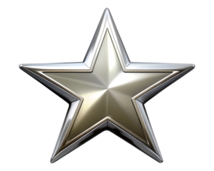 Shiny silver star icon isolated on white background, PNG