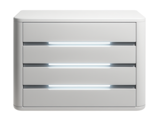 A chest of drawers with built-in LED lighting in the handles, perfect for a futuristic home decor.