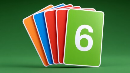 Colorful Math Flashcards Featuring The Number Six On A Green Background