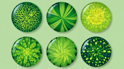 Decorative Fridge Magnets Featuring Vibrant Green Botanical Designs on a Light Green Background