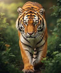 Naklejka premium Fierce Tiger in the Jungle Showing Its Strength