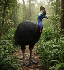 Naklejka premium Majestic Southern Cassowary Standing in the Forest