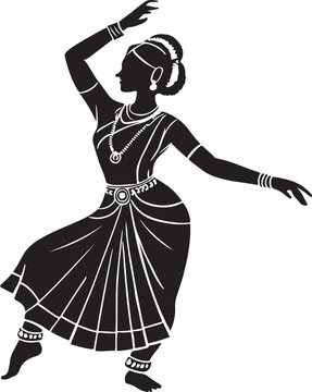 Silhouette of an indian classical dancer performing in traditional attire with grace