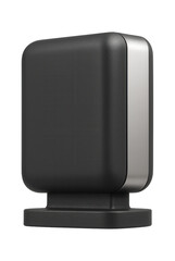 Compact paper towel dispenser with a magnetic base, designed to attach to a refrigerator in a small apartment kitchen.