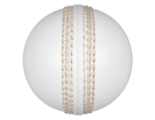  White Cricket Ball with Embossed Seam Detailing, Top-Down View, Isolated on Transparent Background